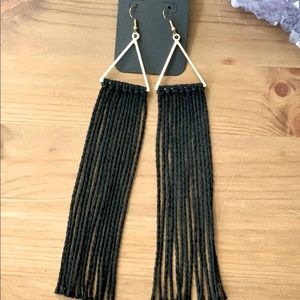 Black Macrame on Gold triangle Flow Earrings